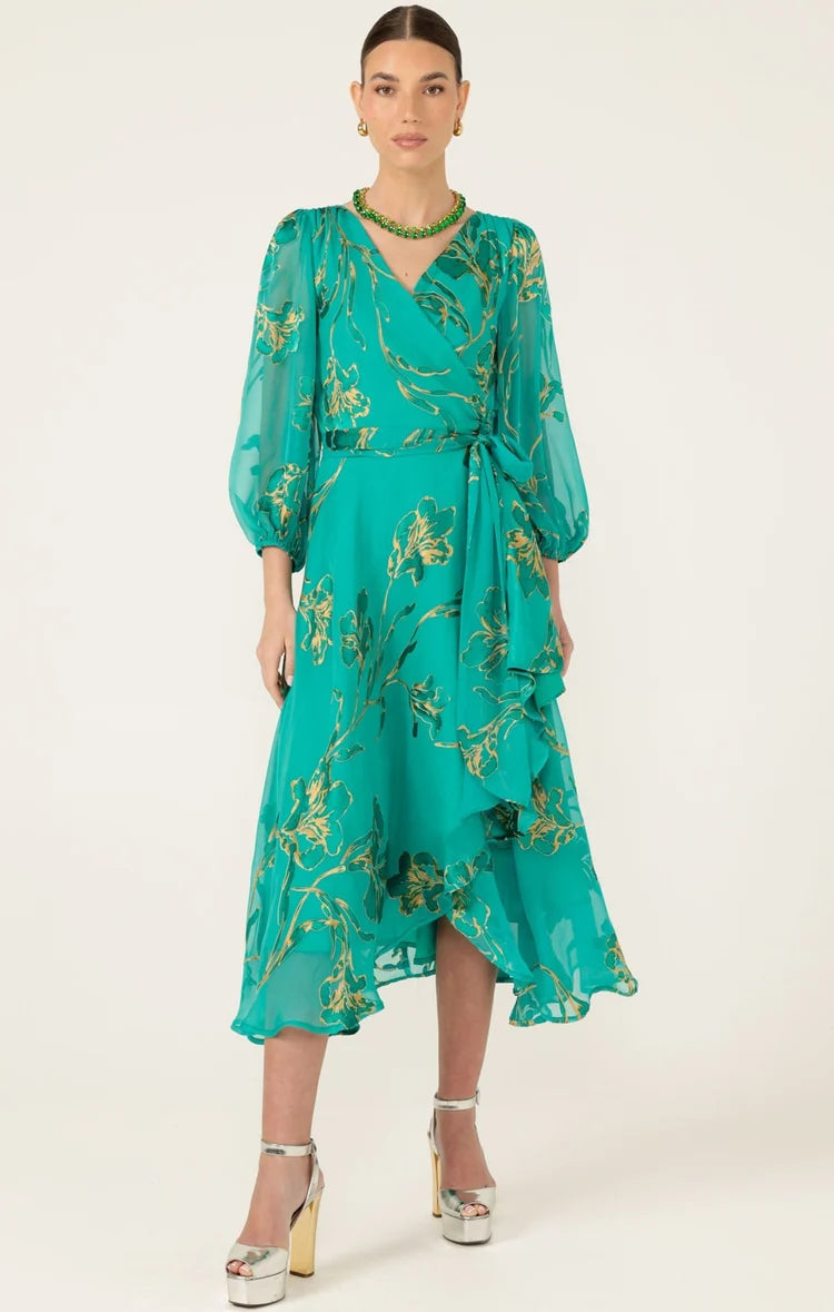 Sacha Drake - Lorelei Wrap Midi Dress / Jade Gold Floral