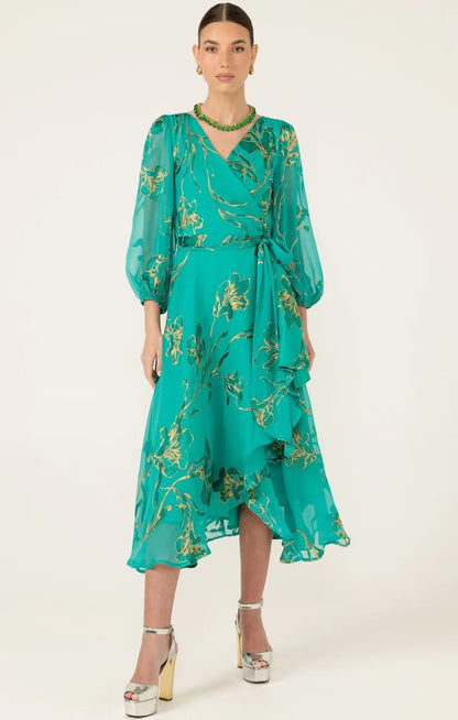 Sacha Drake - Lorelei Wrap Midi Dress / Jade Gold Floral
