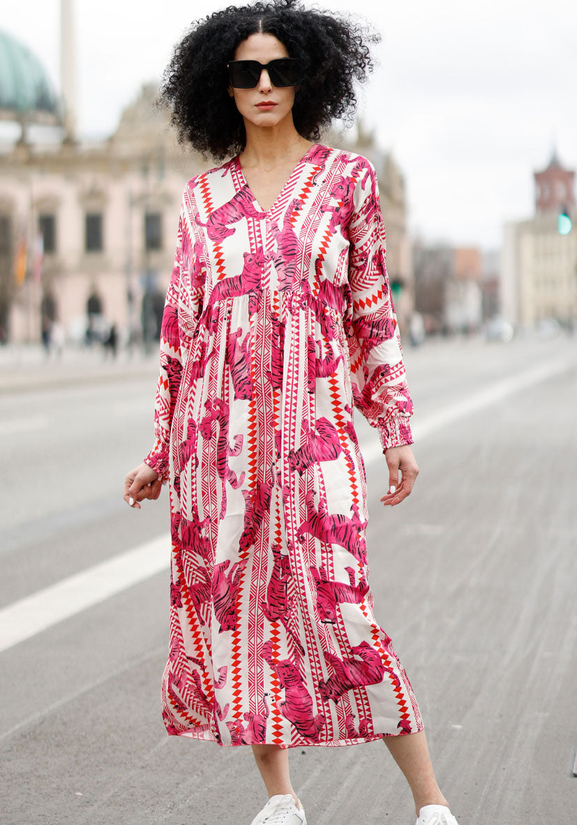 Miss Goodlife - Viscose Satin Dress Pink Tiger