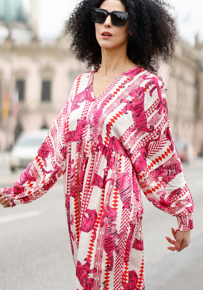 Miss Goodlife - Viscose Satin Dress Pink Tiger