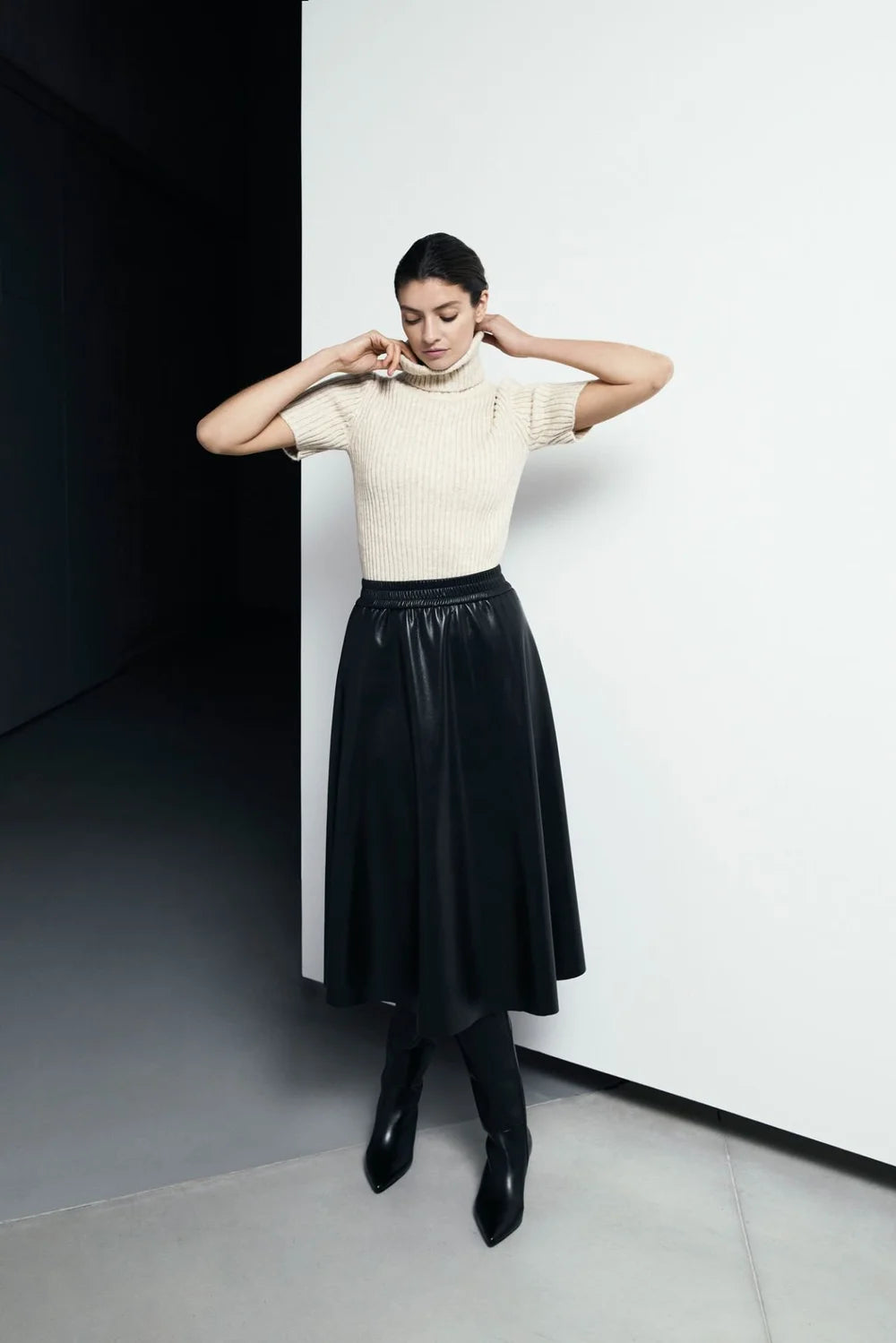 Raffaello Rossi - 4353 Smea Black Soft Faux Leather Skirt