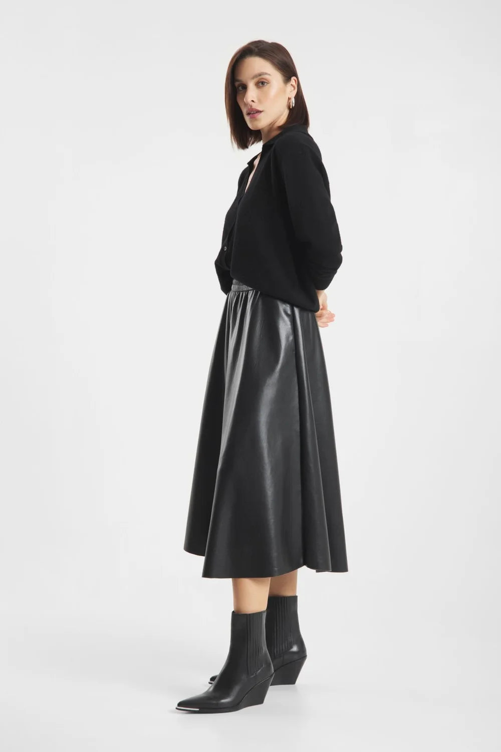 Raffaello Rossi - 4353 Smea Black Soft Faux Leather Skirt