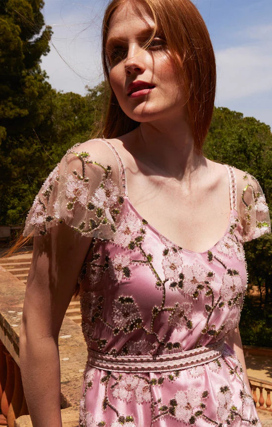 Sacha Drake - Anna's Hummingbird Dress - Pink Beaded Flower