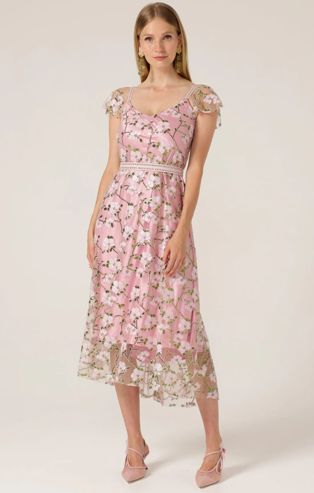 Sacha Drake - Anna's Hummingbird Dress - Pink Beaded Flower