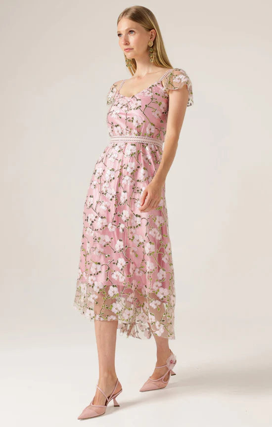 Sacha Drake - Anna's Hummingbird Dress - Pink Beaded Flower