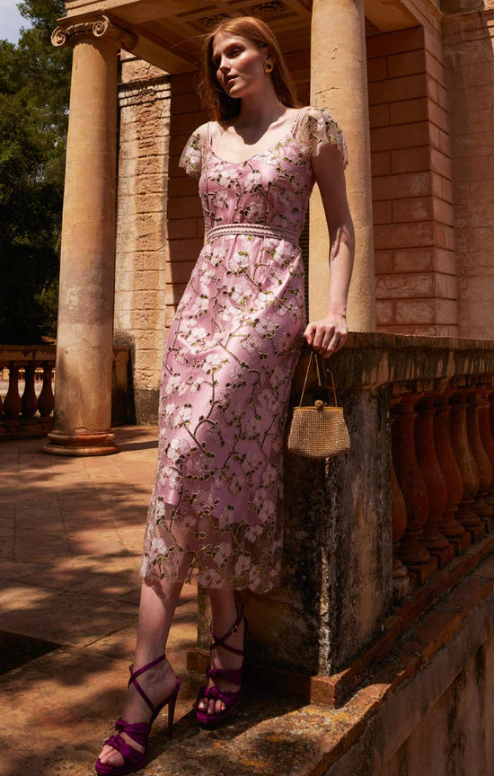 Sacha Drake - Anna's Hummingbird Dress - Pink Beaded Flower