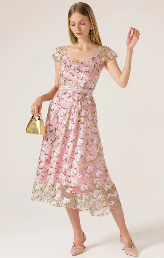 Sacha Drake - Anna's Hummingbird Dress - Pink Beaded Flower