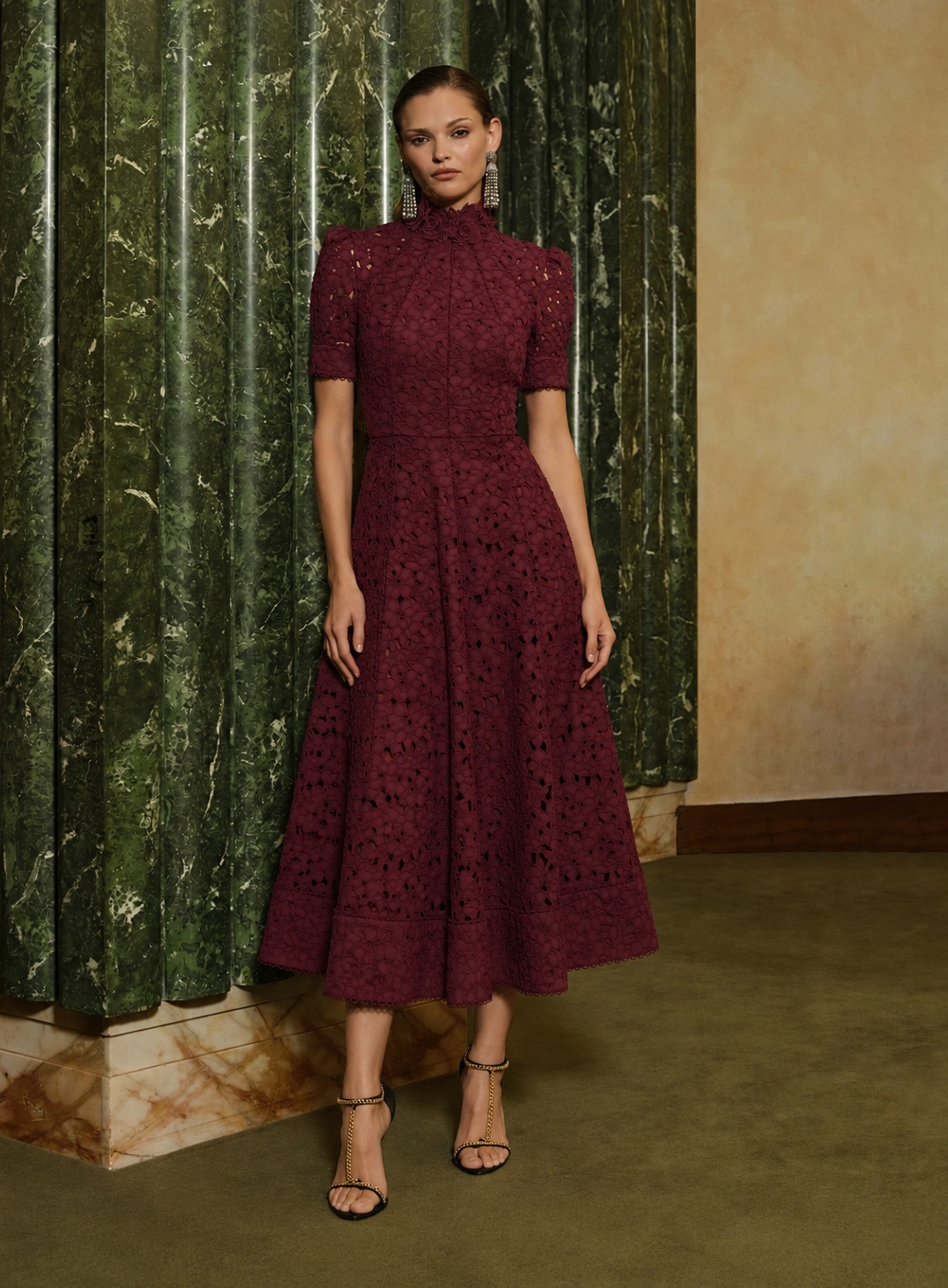 Rebecca Vallance - Kitsu Short Sleeve Midi Dress Merlot
