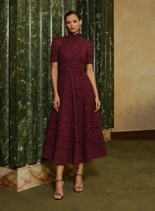 Rebecca Vallance - Kitsu Short Sleeve Midi Dress Merlot