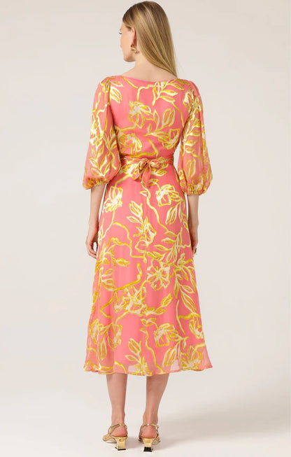 Sacha Drake - Peach Faced Wrap Dress - Peach Gold Flower