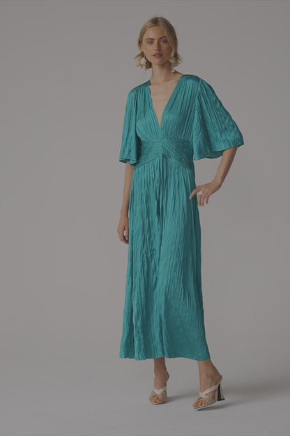 Joseph Ribkoff - Satin Fit and Flare Pleated Dress with Knot Waist Detail 261962