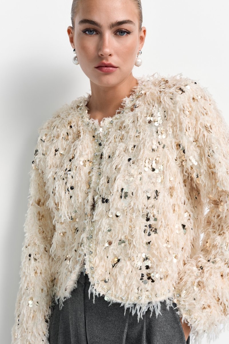 Rich & Royal - Short Feather with Sequin Jacket Gold