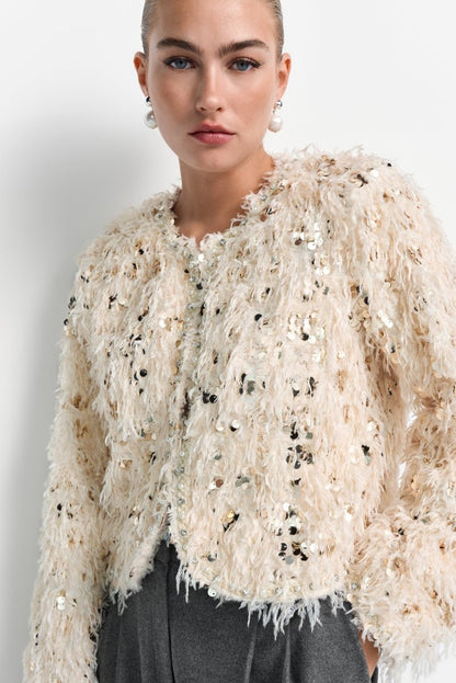 Rich & Royal - Short Feather with Sequin Jacket Gold