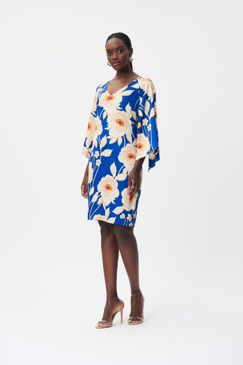 Joseph Ribkoff - Bell Sleeve Satin V-Neck Dress Style 232109
