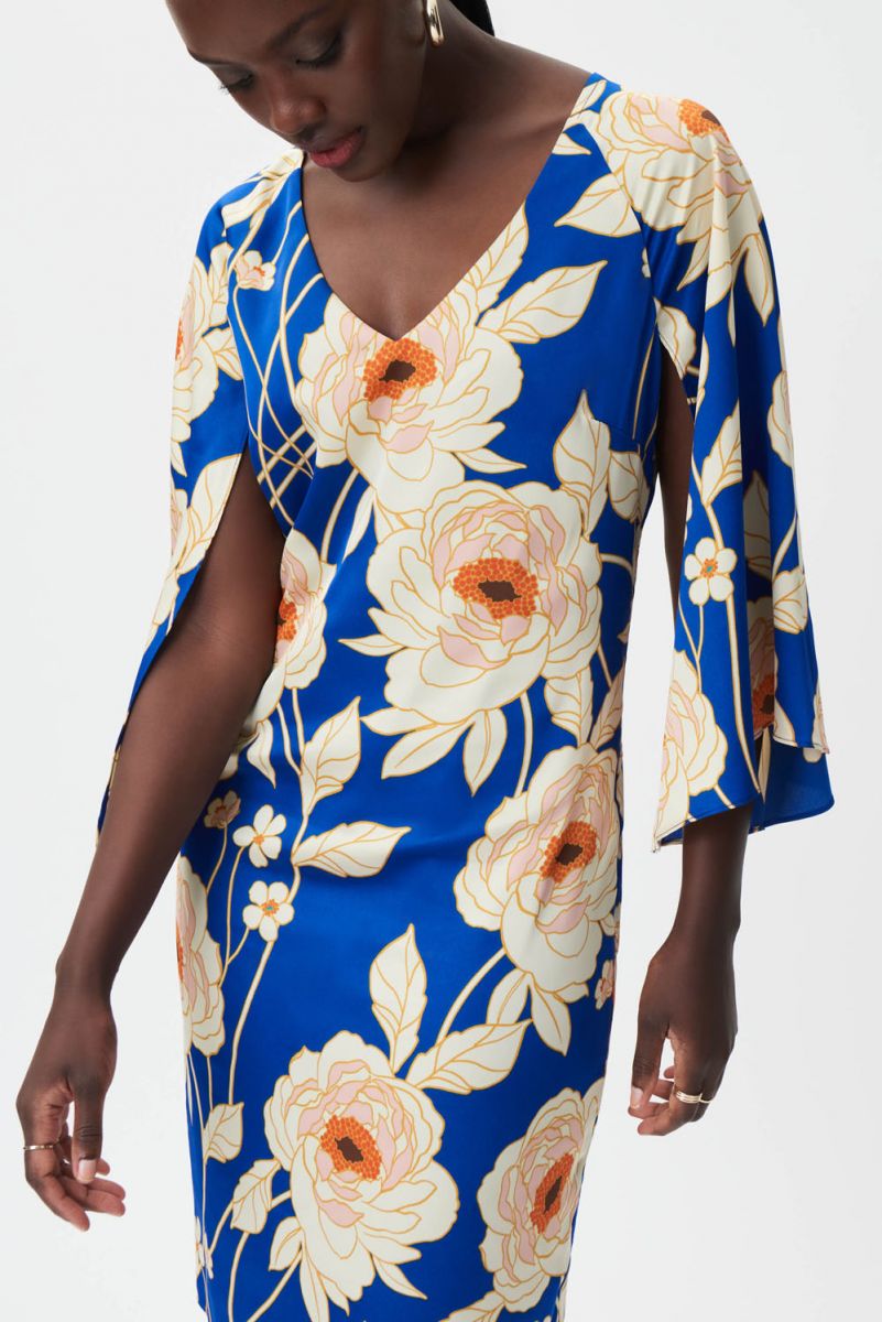 Joseph Ribkoff - Bell Sleeve Satin V-Neck Dress Style 232109