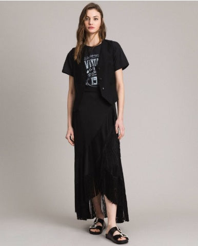 Twinset Fringe mid-length wrap skirt