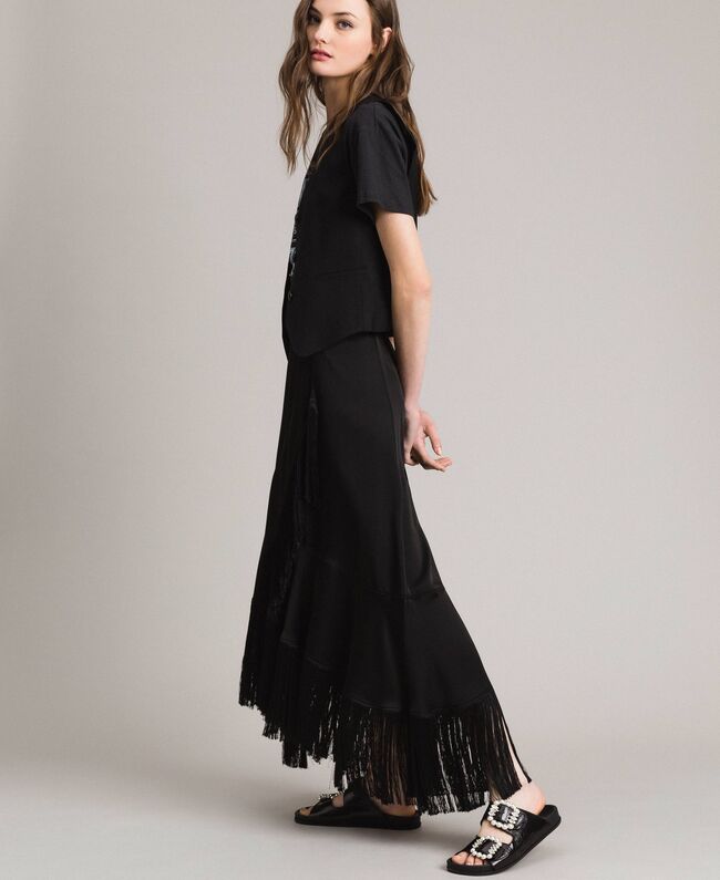 Twinset Fringe mid-length wrap skirt