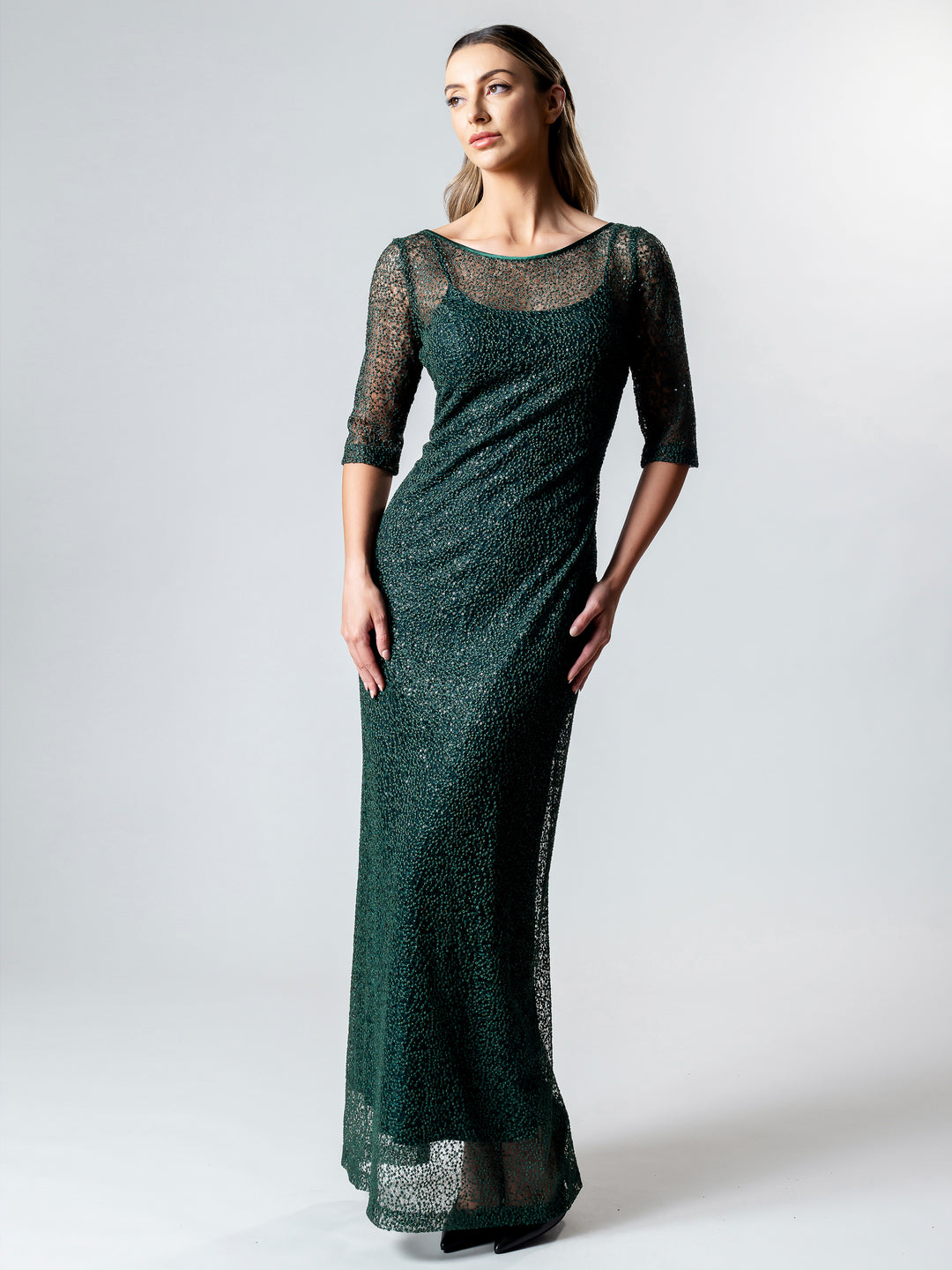 Lisa Barron Emerald 3 4 Sleeve Evening Gown Aspirations Brighton