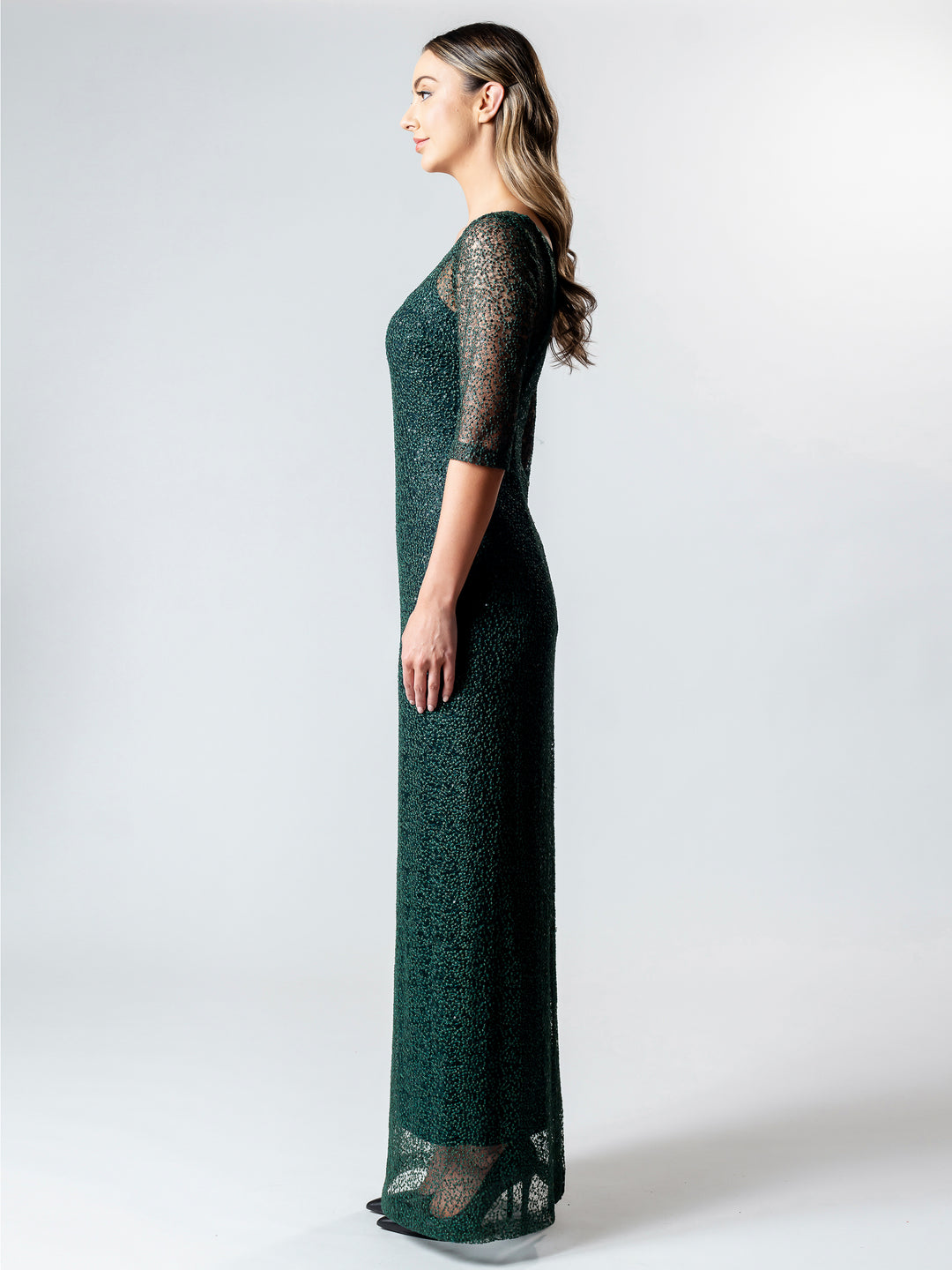 Lisa Barron - Emerald 3/4 Sleeve Evening Gown