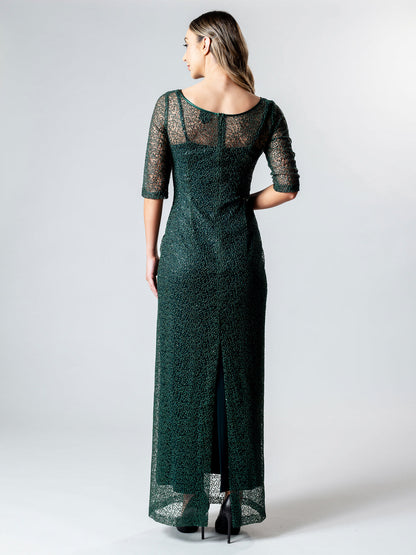 Lisa Barron - Emerald 3/4 Sleeve Evening Gown