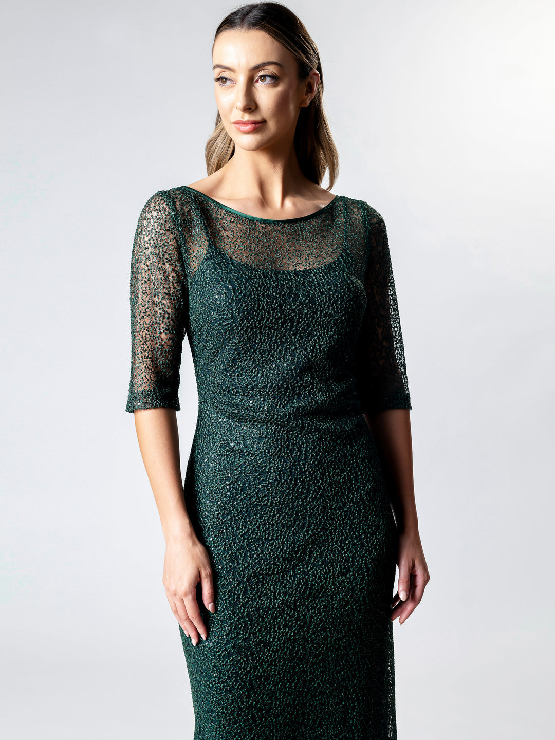 Lisa Barron - Emerald 3/4 Sleeve Evening Gown