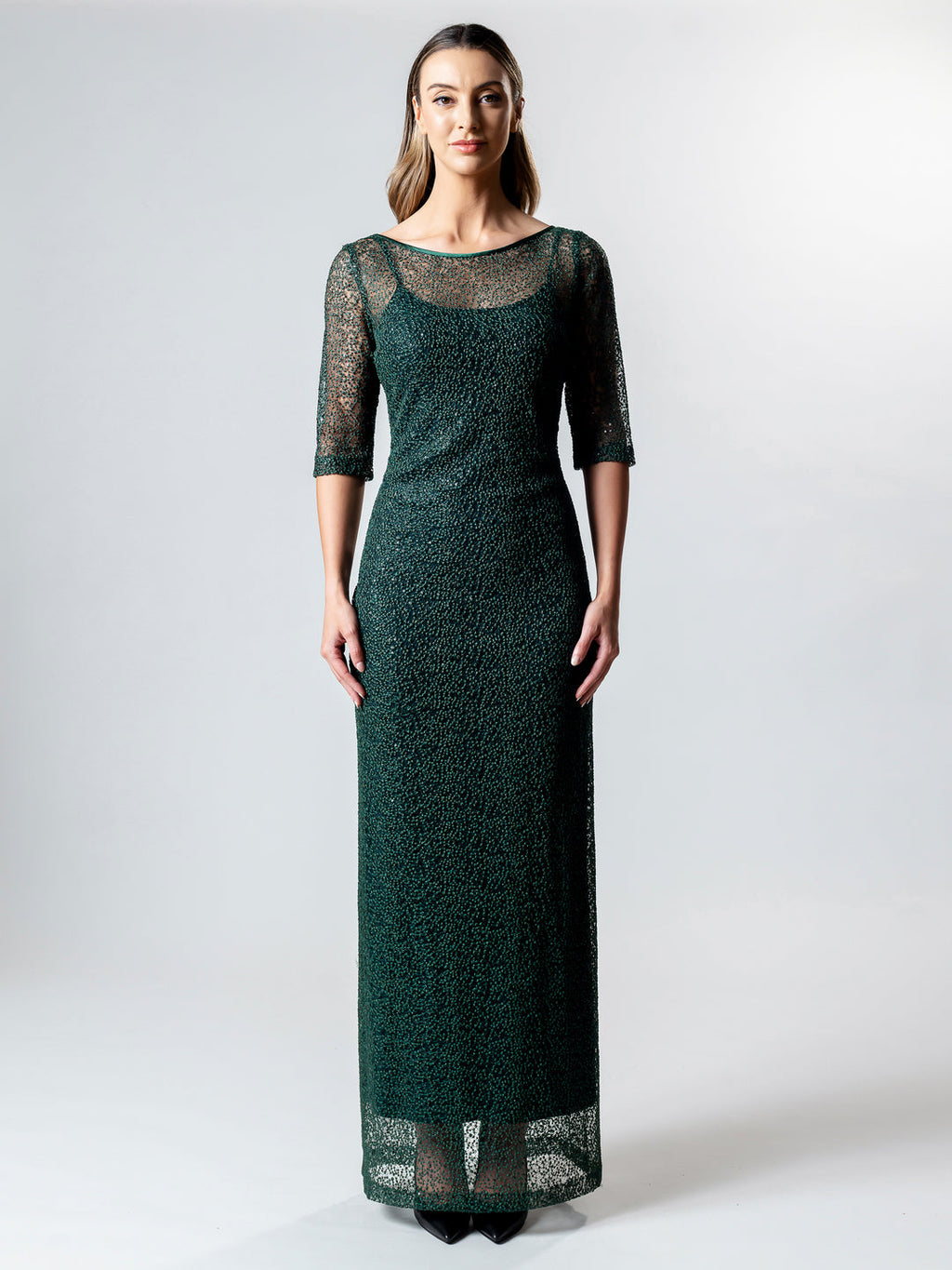 Lisa Barron - Emerald 3/4 Sleeve Evening Gown
