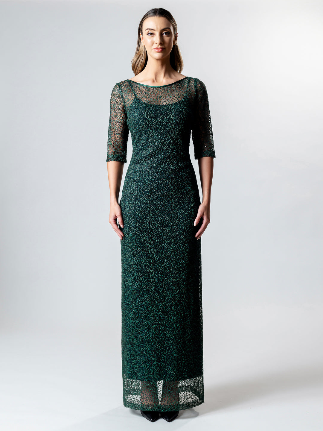 Lisa Barron - Emerald 3/4 Sleeve Evening Gown