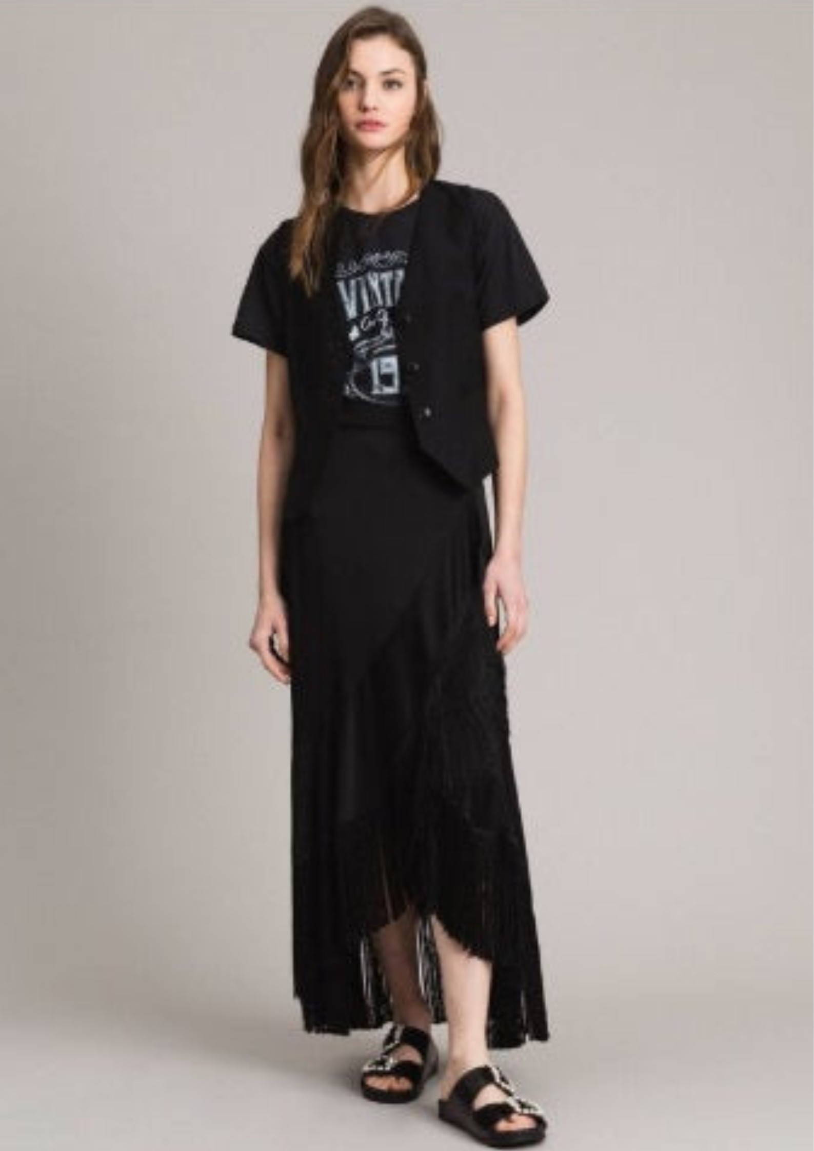 Twinset Fringe mid-length wrap skirt
