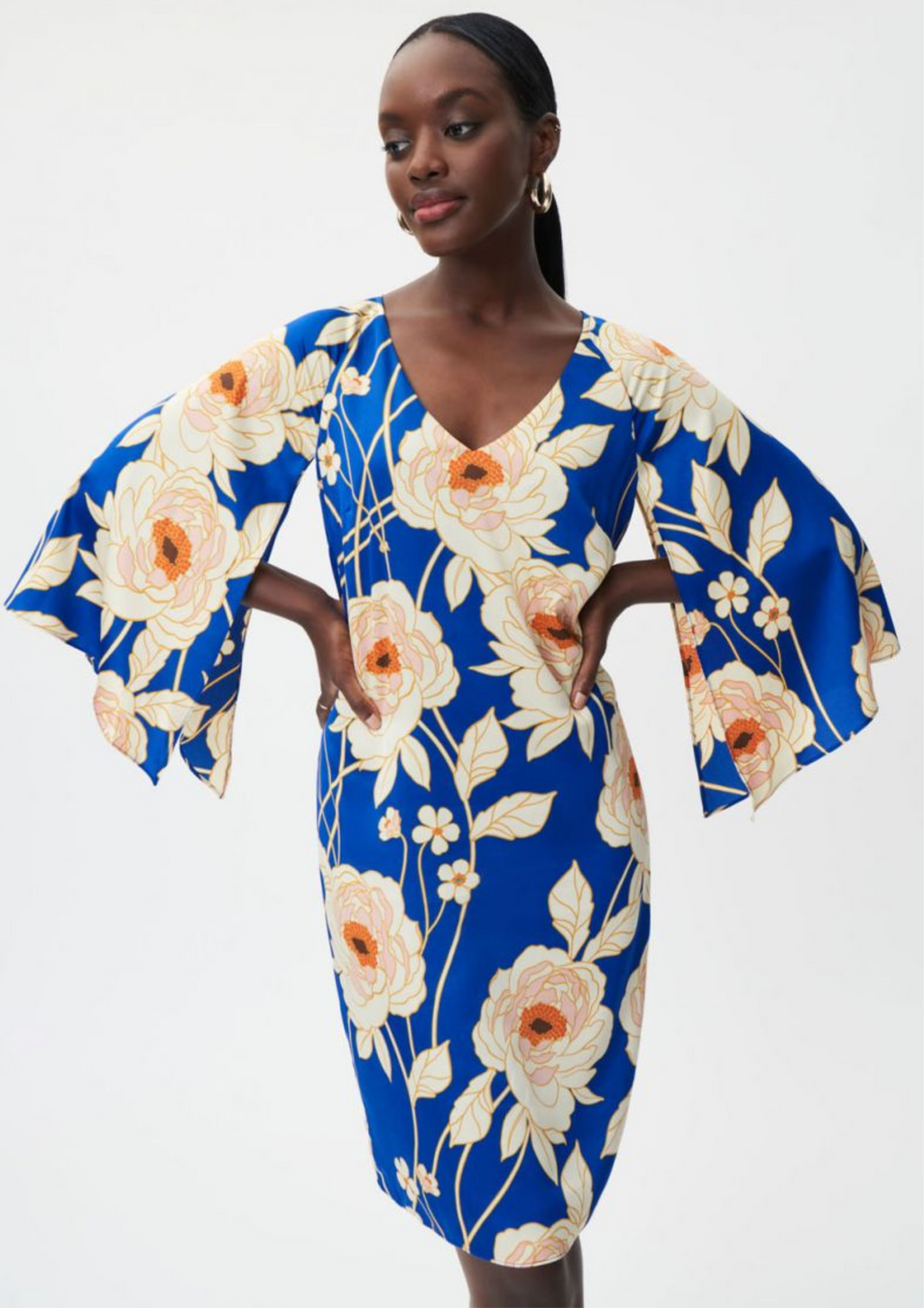Joseph Ribkoff - Bell Sleeve Satin V-Neck Dress Style 232109 Joseph Ribkoff - Bell Sleeve Satin V-Neck Dress Style 232109